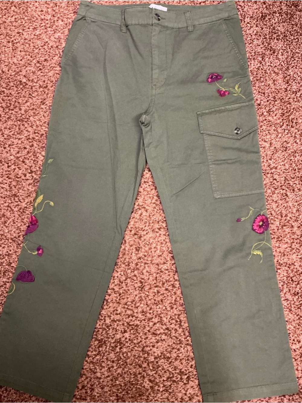 Sundance Olive Green Embroidered Cargo Overalls